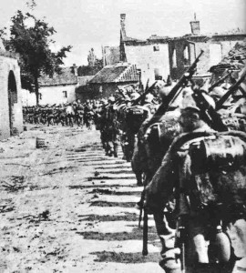 Column of German infantry in Belgium