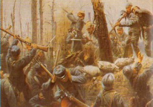 Assault in the Argonne Forest during the Battle of the Grasnde Couronne.