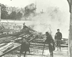 Belgian soldiers destroy a railway bridge
