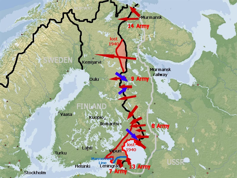map of Winter War in Finland 1939-40