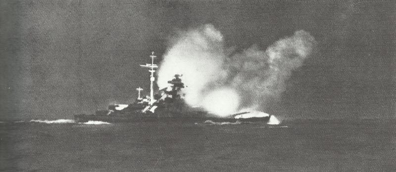 Bismarck is firing on Hood