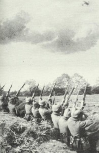 German infantrymen shoot at a Russian plane