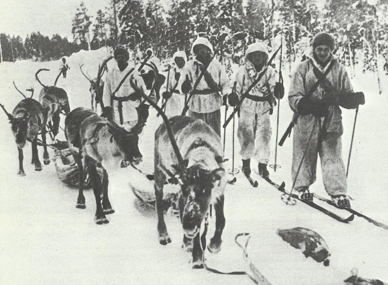 Finnish soldiers with reindeers