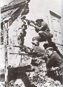 Russian sub-machine gunners with PPSh protect the squad machine gunner