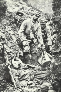 Dead and wounded in a trench