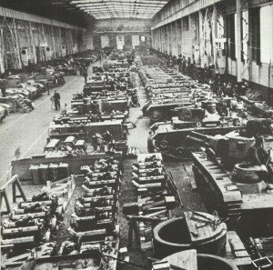 Assembly hall of a German tank factory.