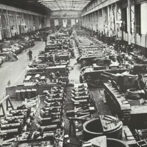 Assembly hall of a German tank factory.