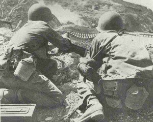 US soldiers prepare to shoot on Japanese on Corregidor