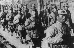 column of Chinese soldiers 