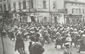 Russians march through town