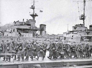  German soldiers embarking ships for the invasion of Norway