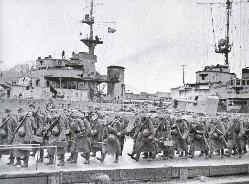 German soldiers embarking ships for the invasion of Norway