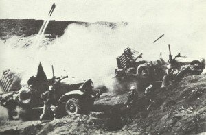 Rocket barrage on Japanese positions 