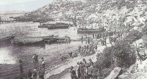 Allied forces are landing on the beach at Gallipoli.