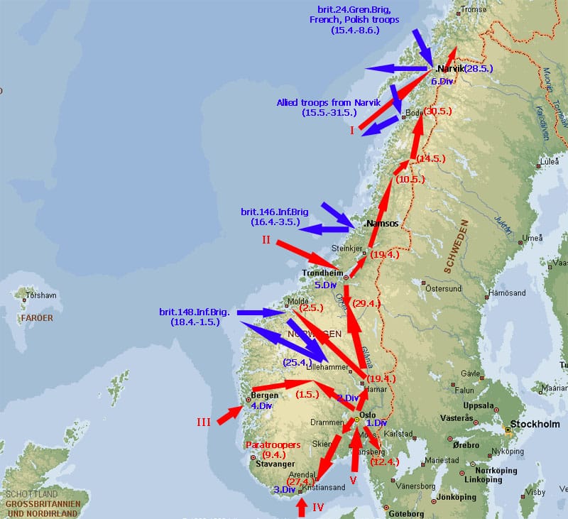 Map about the German invasion of Norway
