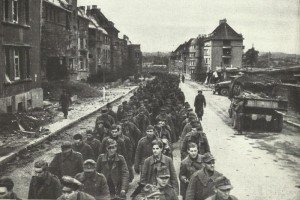 German soldiers marching into captivity
