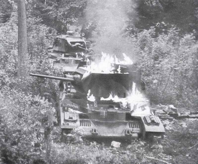 Matilda II tanks of the BEF are burning