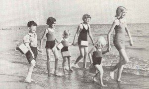 Evacuated British school-children at a beach.