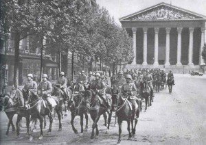 German artillery in the streets of Paris in front of the church of Sainte Madeleine