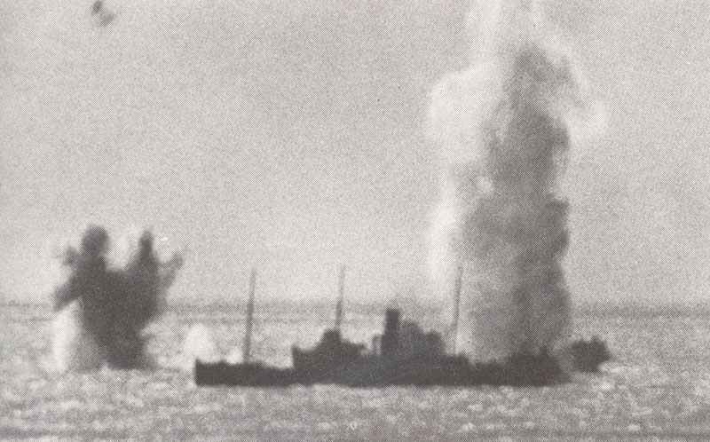 coastal convoy under fire from German cross-Channel guns