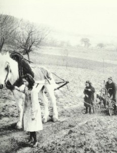 Women and children  plowing 