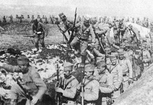 Serbian infantry leave their trenches