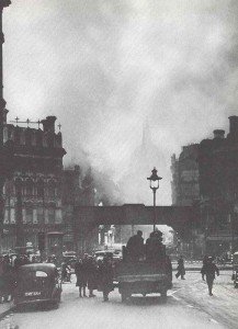  Burning buildings after a Blitz air raid