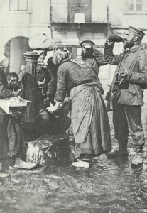 German soldiers at the fountain a Serbian city