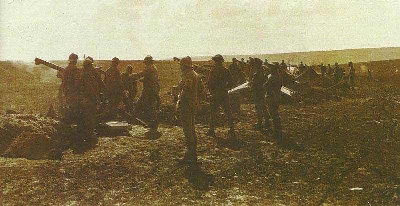 French battery firing their 75-mm mle 1897 field guns