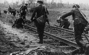 Partisans mining railway tracks