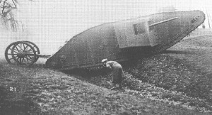 'Mother', the prototype for the British tanks, on a test run