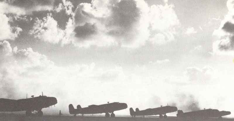 Handley Page Halifax bombers before the start.