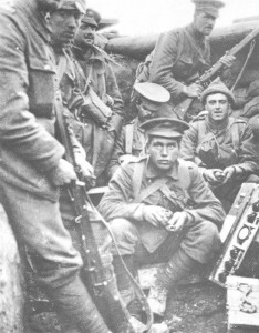 Bombers of the Scots Guards preparing Mills grenades