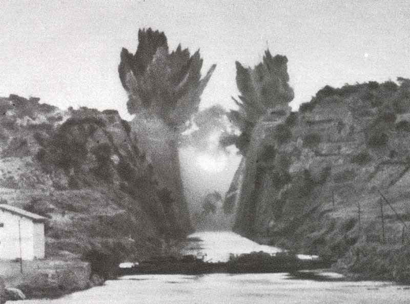 Explosion of the bridge across the Corinth Canal