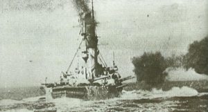  'Nassau' class Pre-Dreadnought fires a salvo