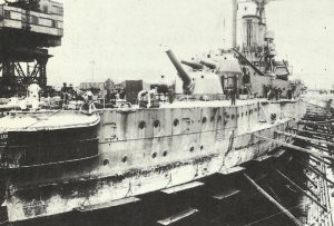 Damaged battleship 'Warspite' 