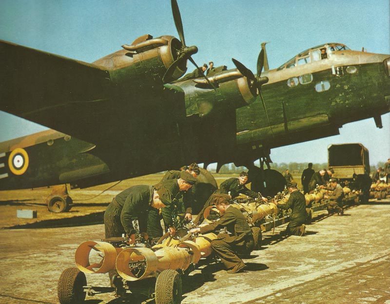 Stirling bomber loaded with bombs