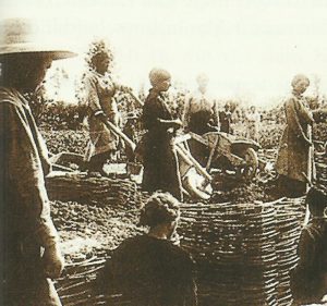 Women in the construction of a trench