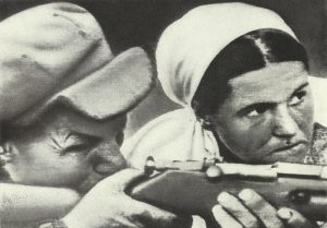 Russian peasant and his wife during exercise Shootout.