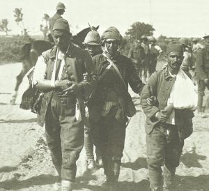 Sinai: 3 wounded Turk PoWs are escorted to the rear 
