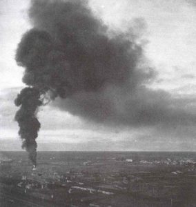 petrol tanks in front of Leningrad are burning