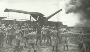 12-inch rail gun fires on German positions