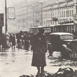 Starving civilians in the streets of Leningrad.