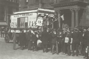 Female supporters campaign for US President Woodrow Wilson