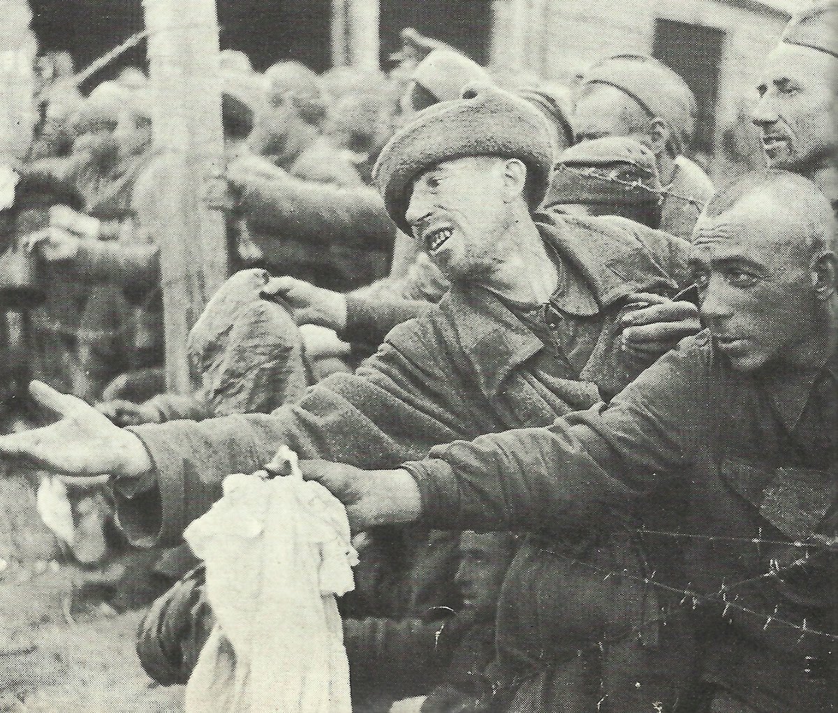 Russian PoWs beg for a piece of bread