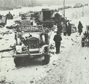 Russians search the remains of a German column 