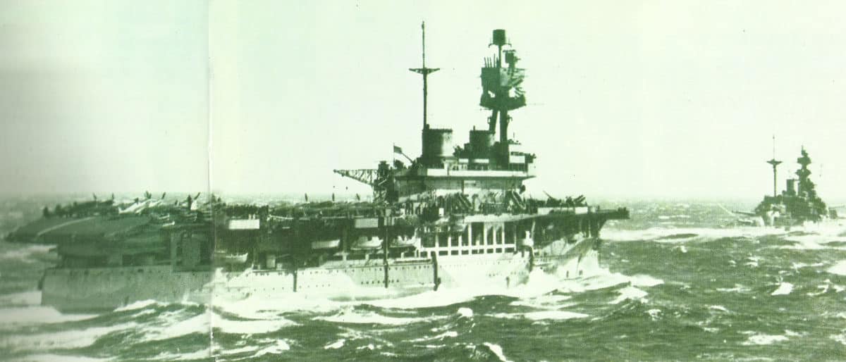 'HMS Eagle' with Spitfire fighters on the deck