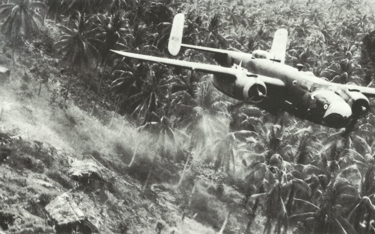 B-25 bomber in close above the jungle