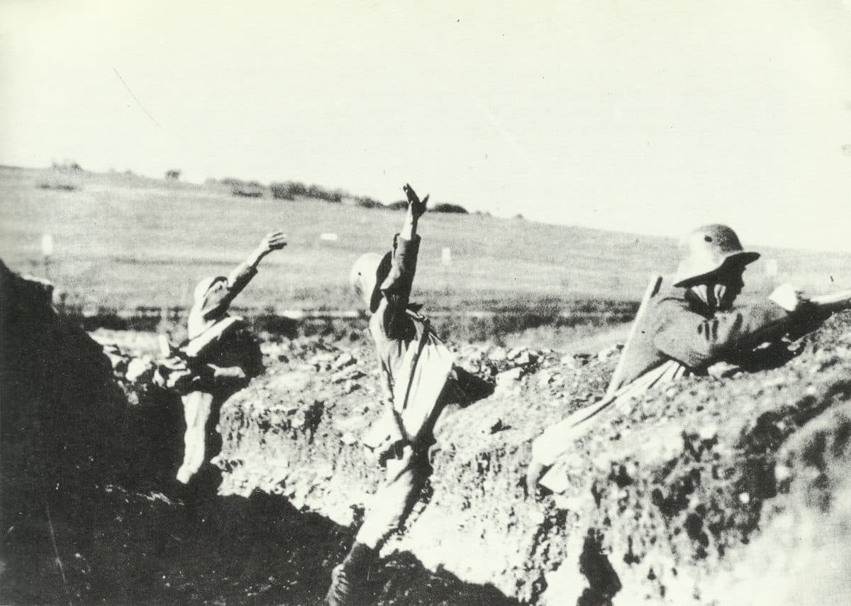 throwing hand grenades out of the trench