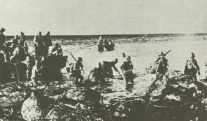 Japanese troops land on Corregidor.